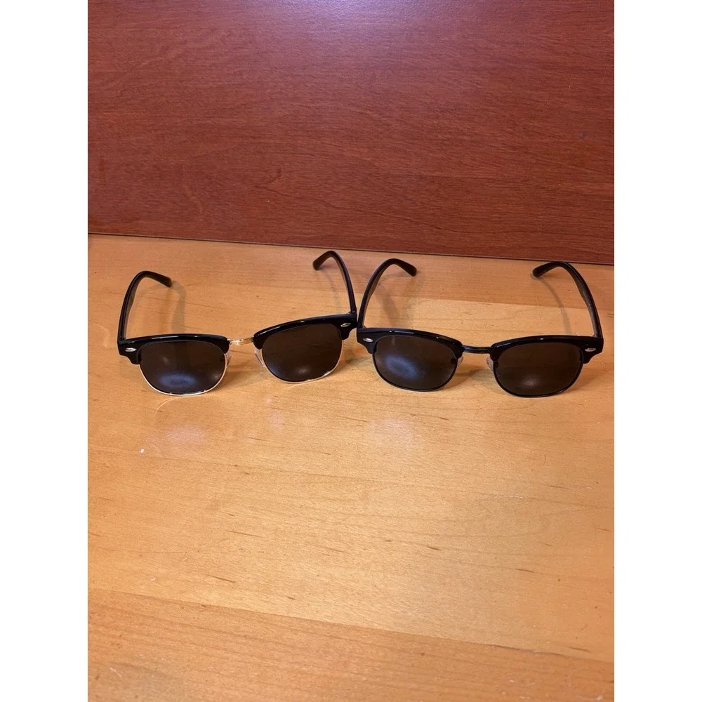 Half Frame Half Brow Sunglasses Shades Retro Vtg Inspired 2 Pairs Black Silver